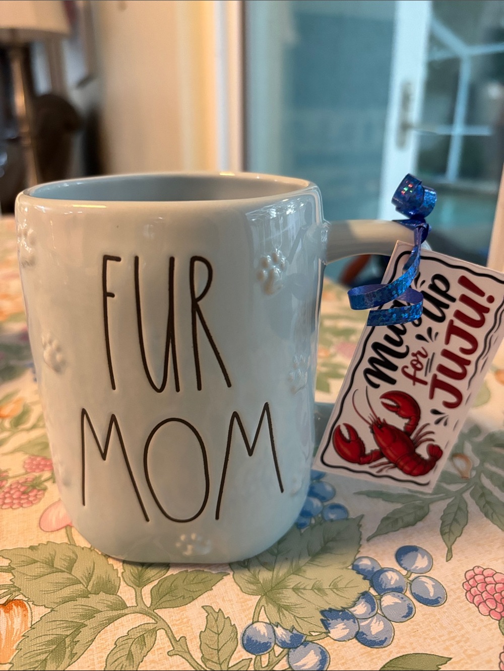 Rae Dunn White Ceramic "FUR MOM" Mug with Script